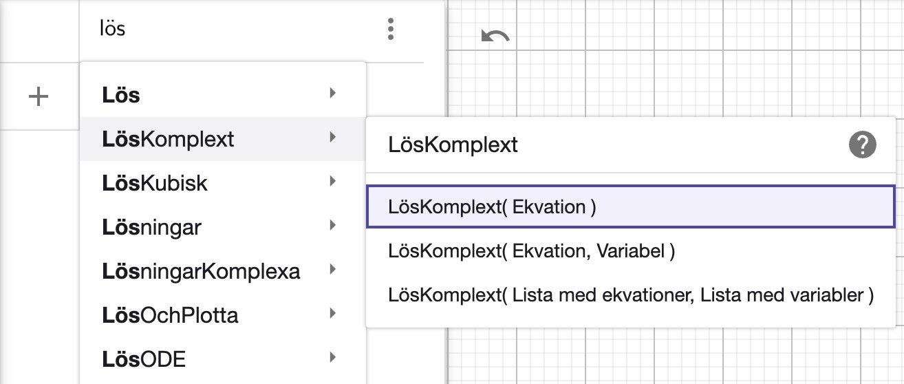 komplex ekvationslösning i geogebra
