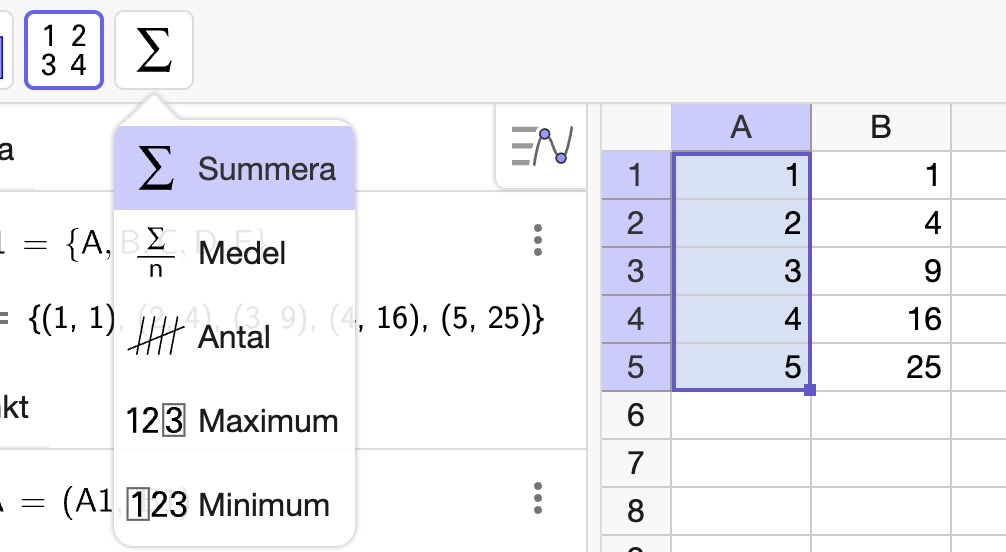 summera i geogebra classic