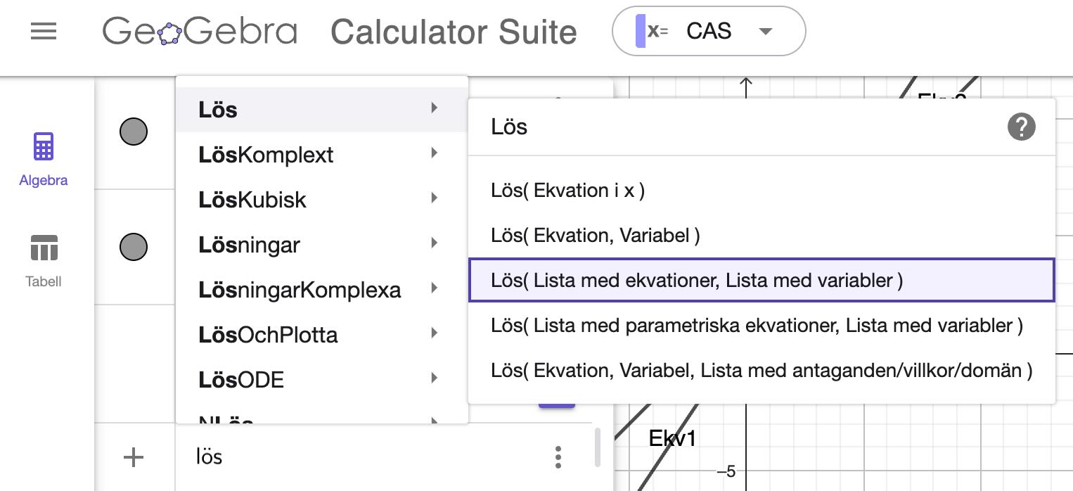 lös ekvationssystem med listor i CAS