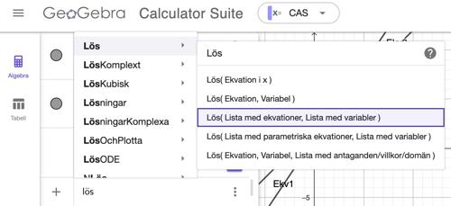 lös ekvationssystem med listor i CAS