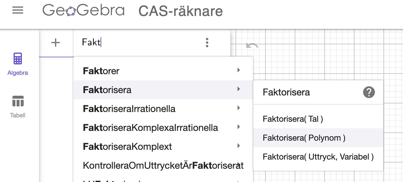 faktorisera i geogebra cas
