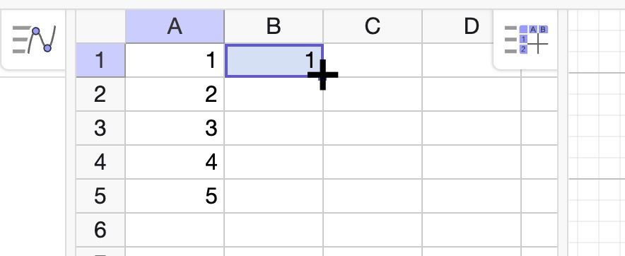 kalkylbladet cell i geogebra classic
