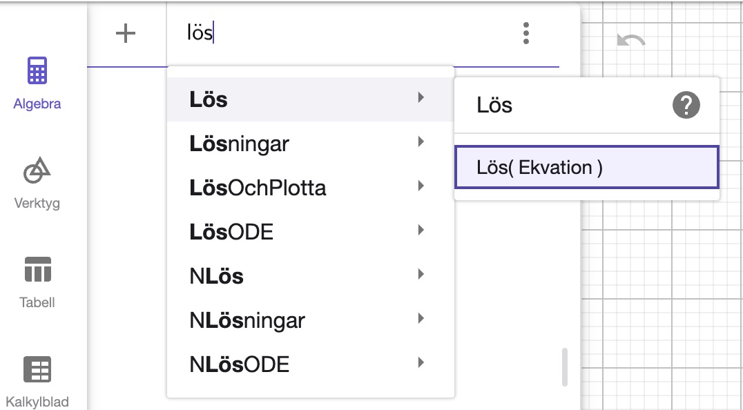 lös-kommandon i geogebra