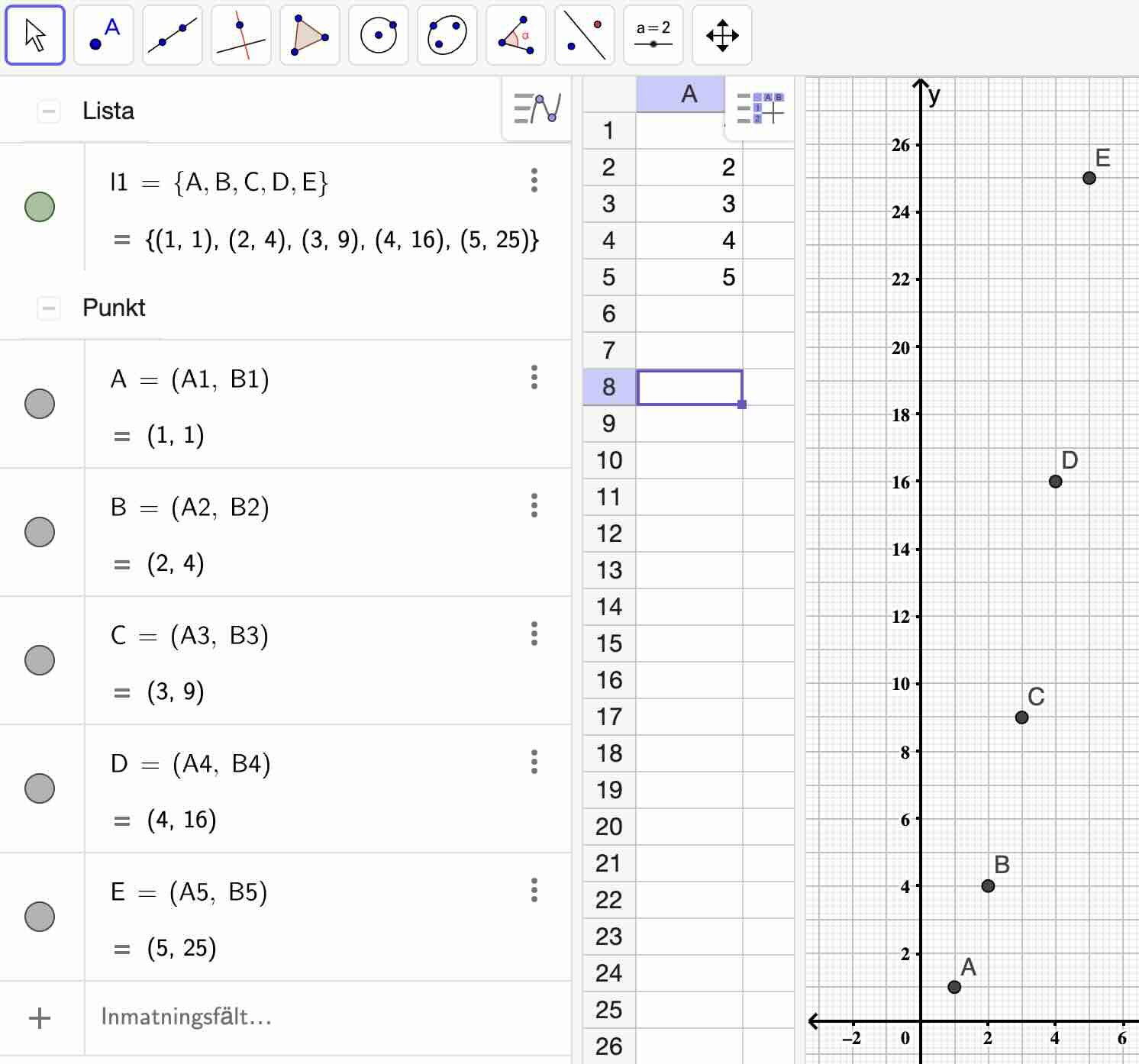 lista med punkter - geogebra classic