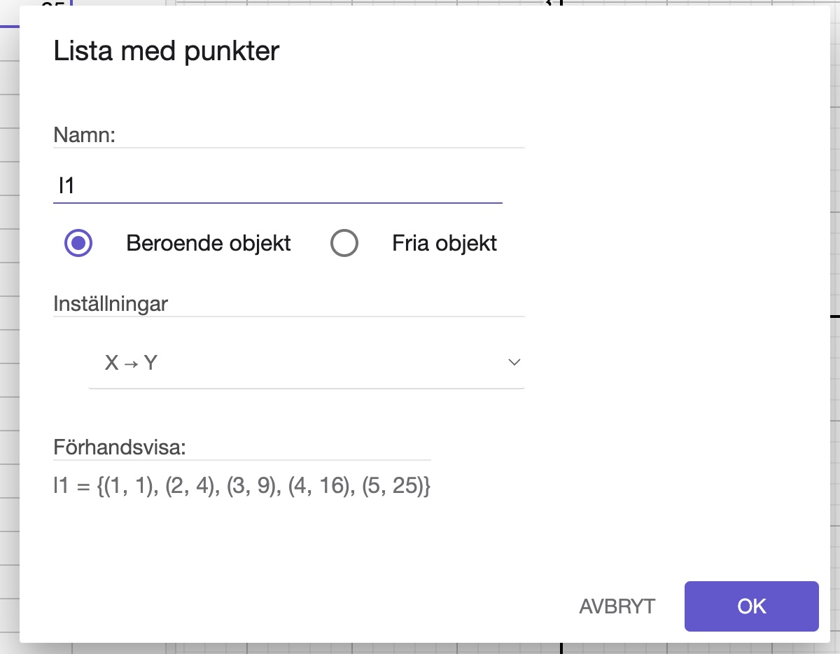 lista med punkter - geogebra classic