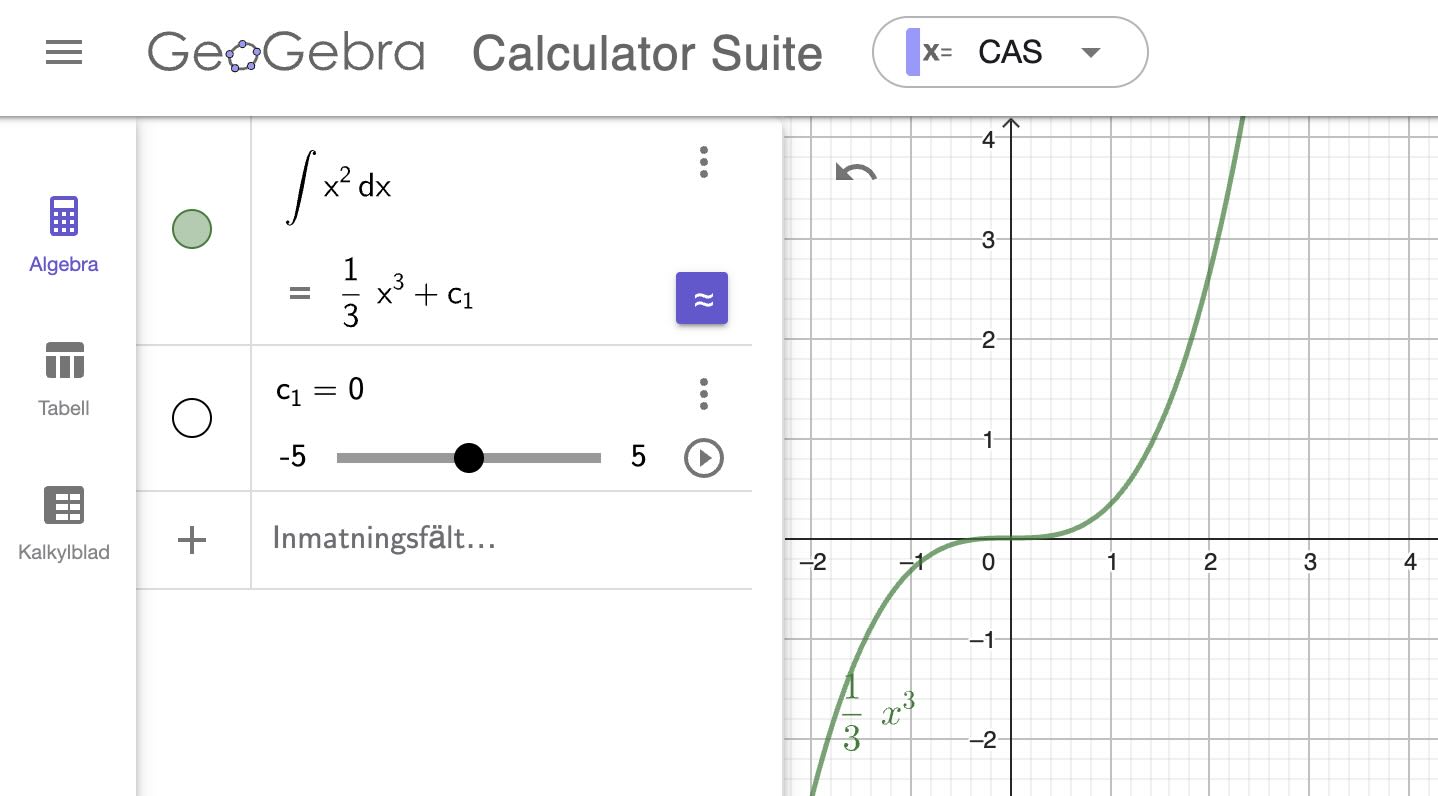 obegränsad integral i geogebra-cas