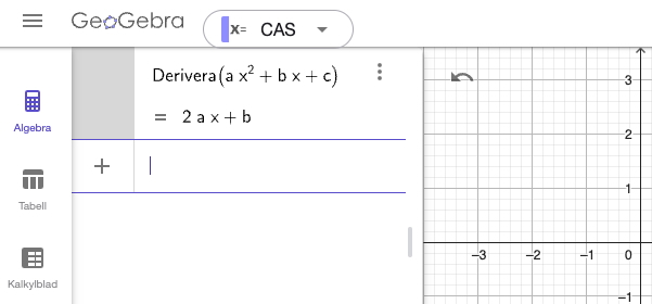 derivatan av symboliskt uttryck i GeoGebra CAS