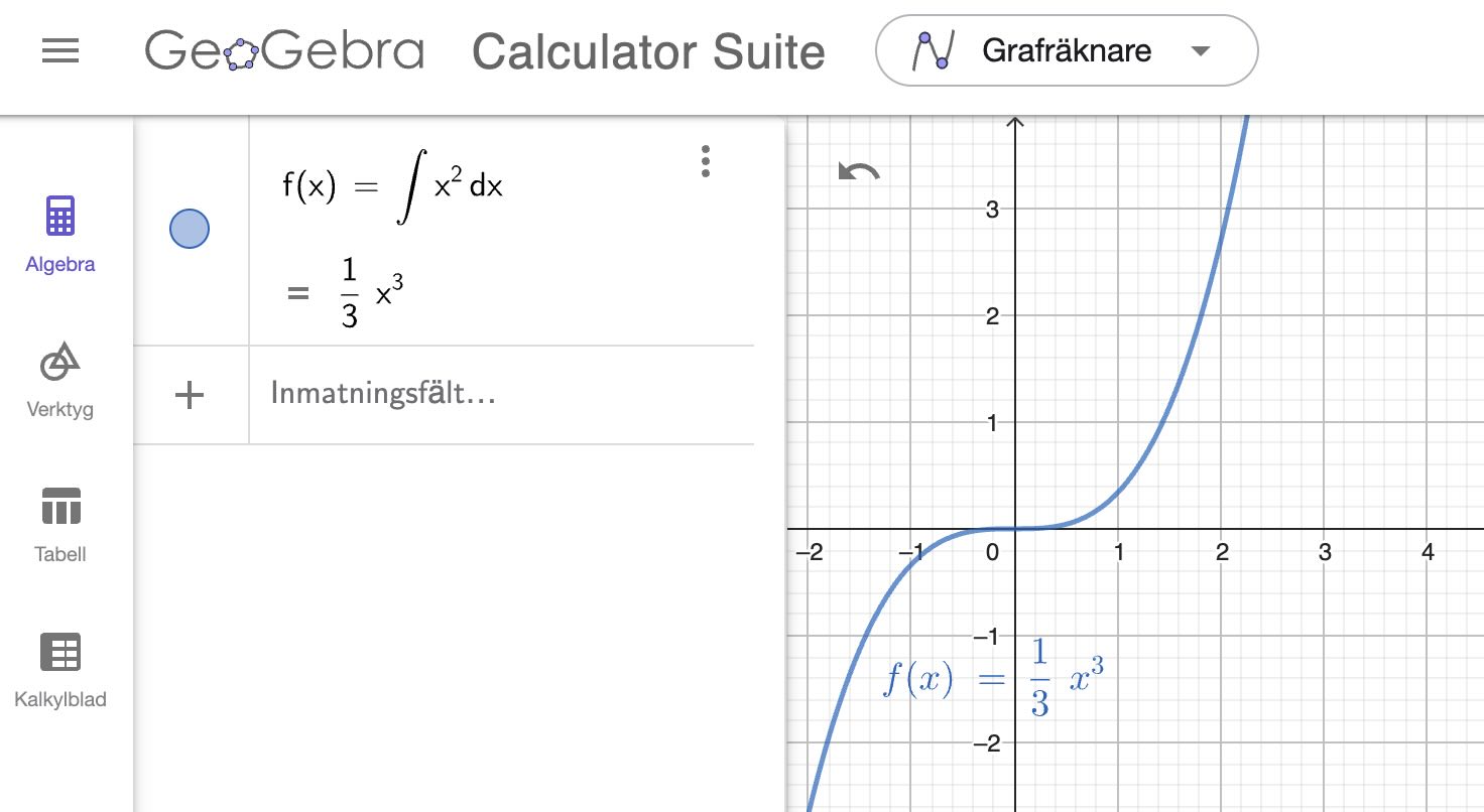 obegränsad integral i geogebra-grafräknaren