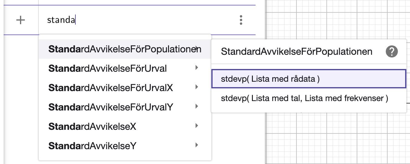 Standardavvikelse - statistik i geogebra