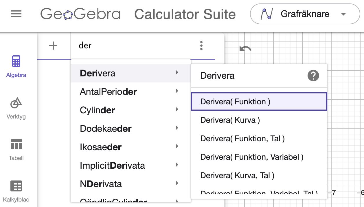 derivatkommandot i geogebra grafräknare