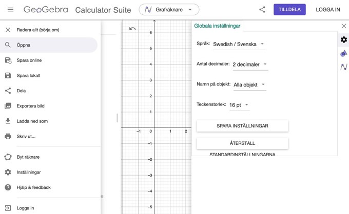 GeoGebra huvudmeny
