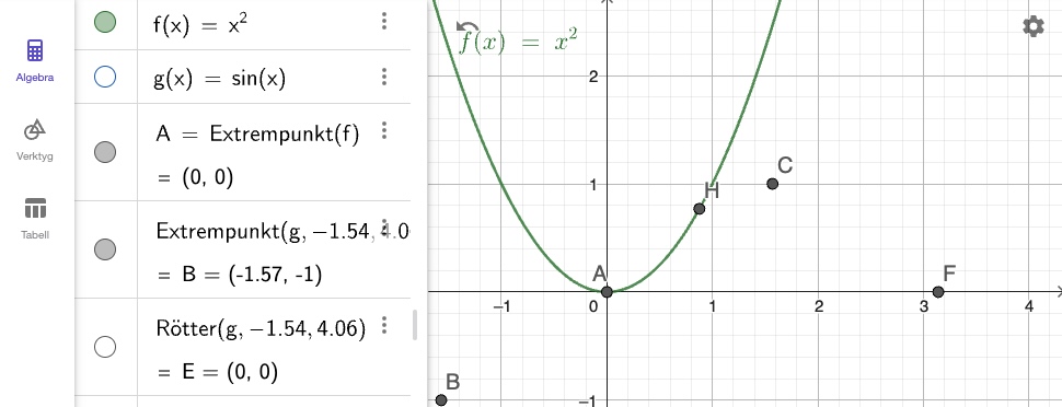 visa och dölj objekt i geogebra