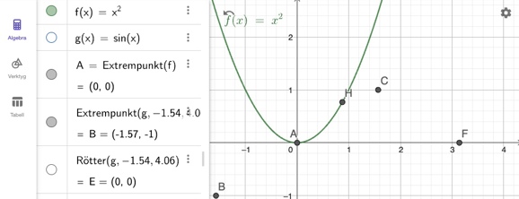 visa och dölj objekt i geogebra