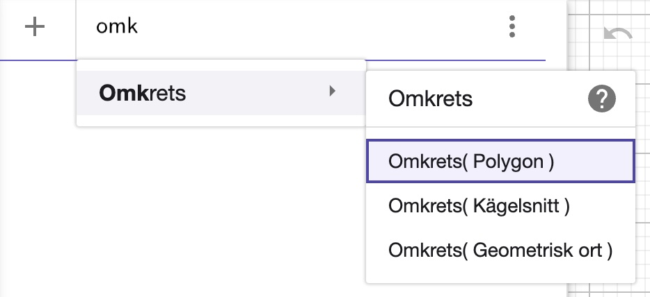 kommandot för omkrets i geogebra