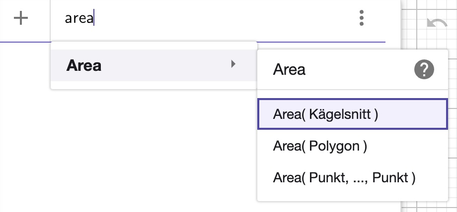 kommandot för area i geogebra