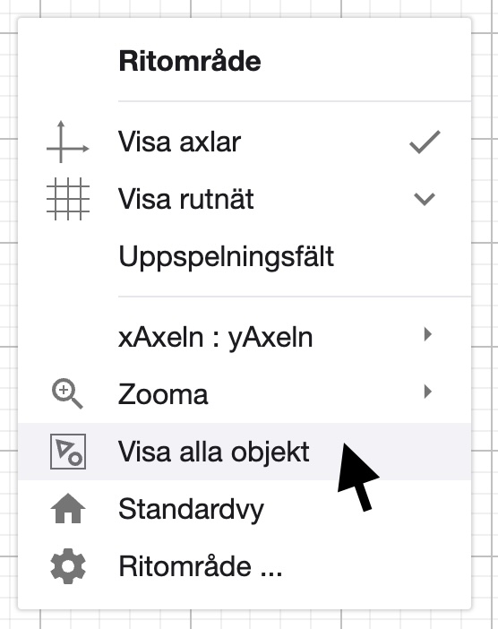 visa alla objekt i geogebra