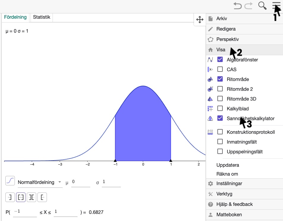 öppna sannolikhetskalkylator - geogebra